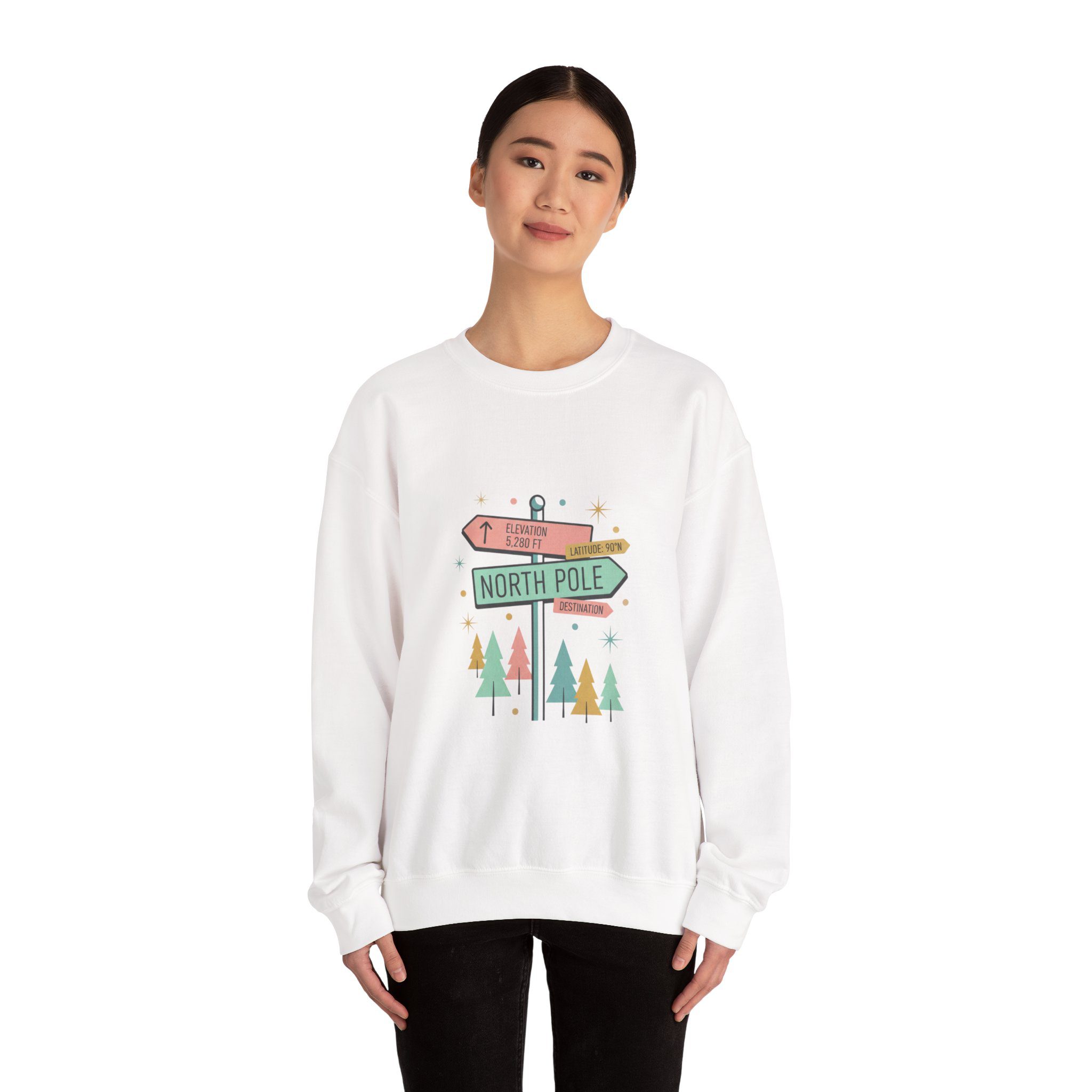 North Pole Sign Sweatshirt | mid century Christmas, retro holiday sign - Image 4