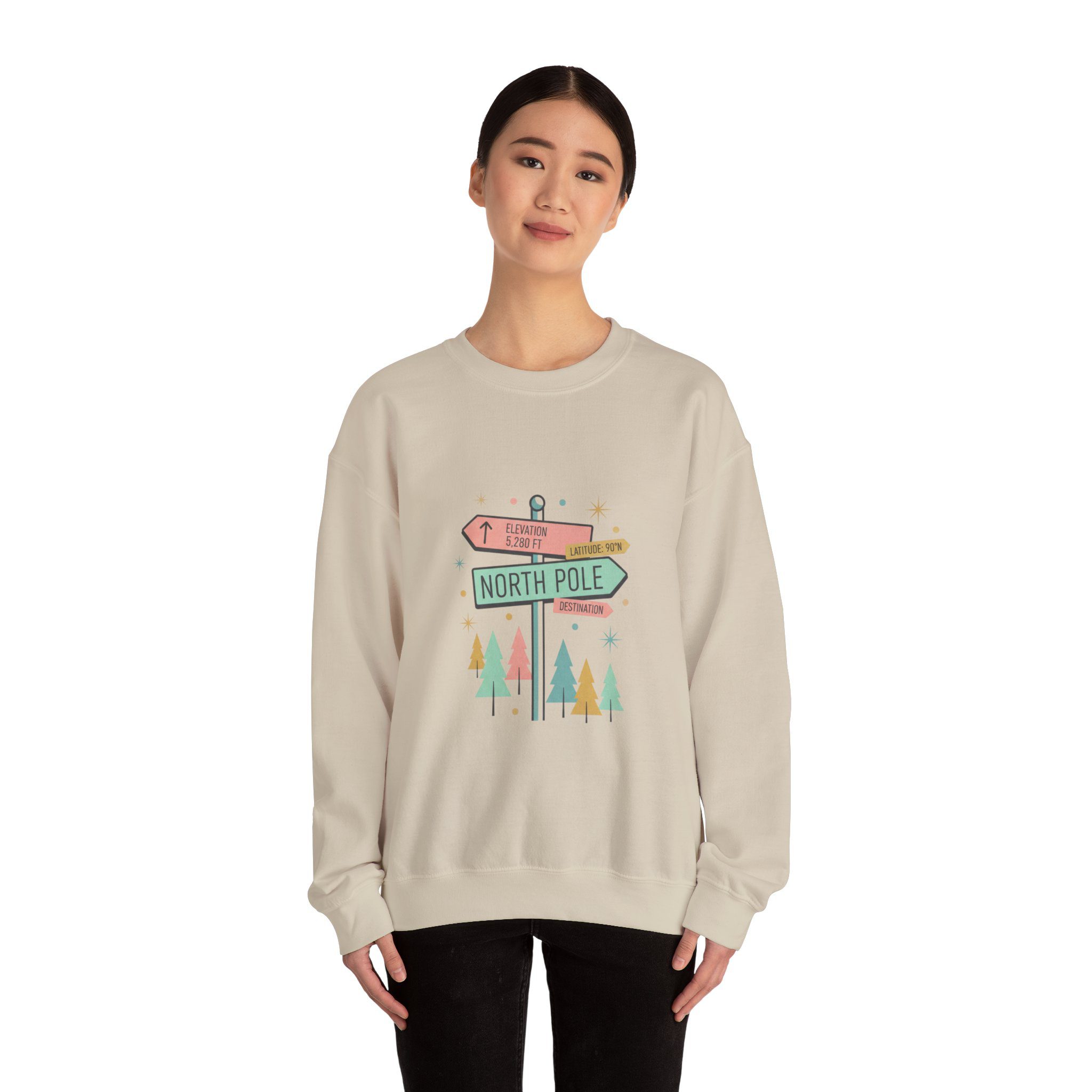 North Pole Sign Sweatshirt | mid century Christmas, retro holiday sign - Image 12