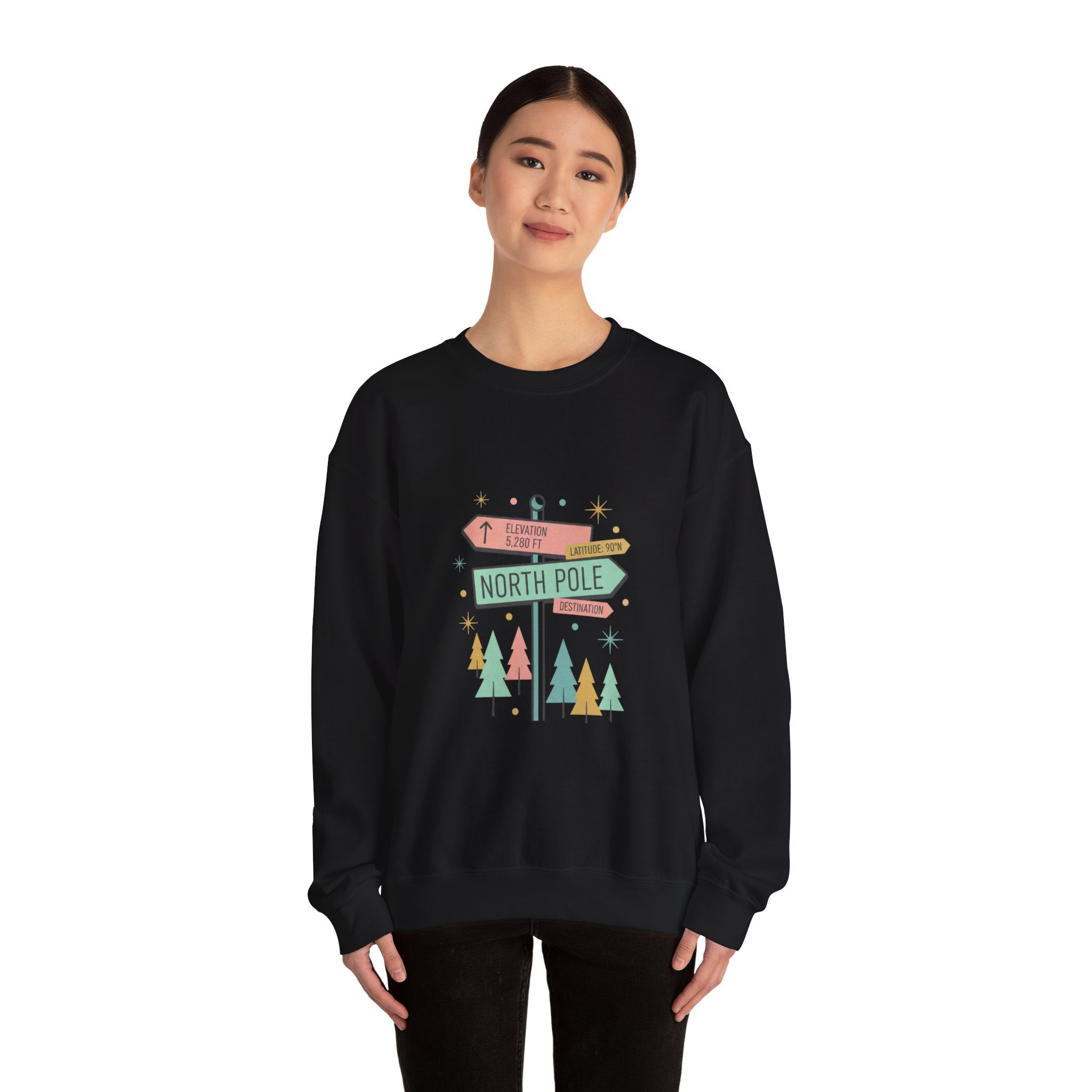 North Pole Sign Sweatshirt | mid century Christmas, retro holiday sign - Image 8