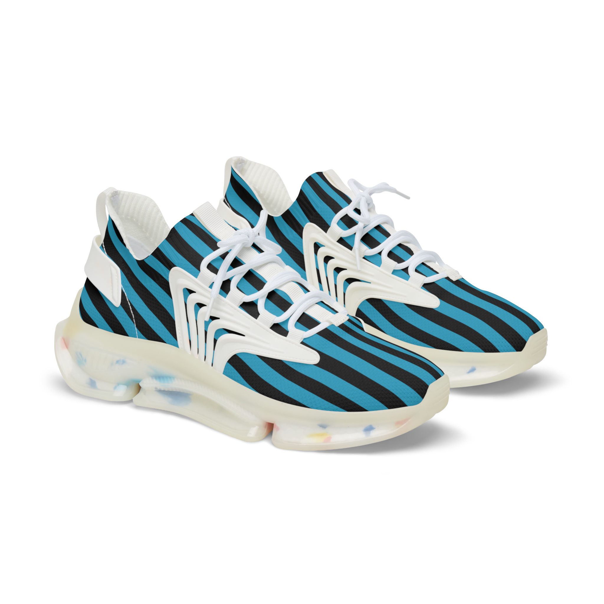 Men's Blue & Black Striped Mesh Sneakers — Lightweight Athletic Shoes