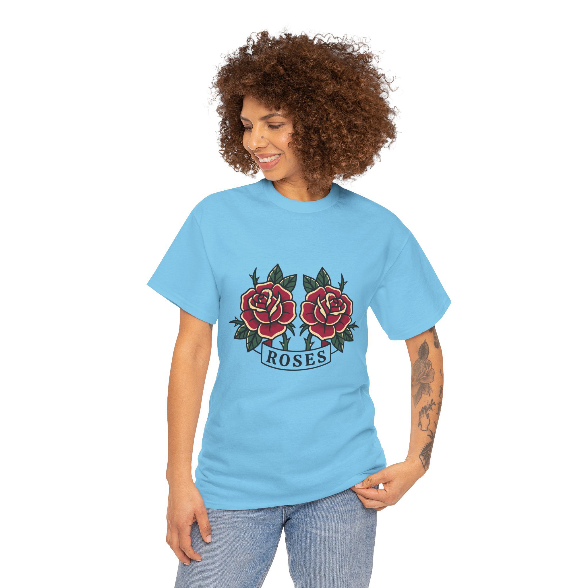 Roses Graphic Tee — Vintage Red Rose Tattoo Shirt - Image 18