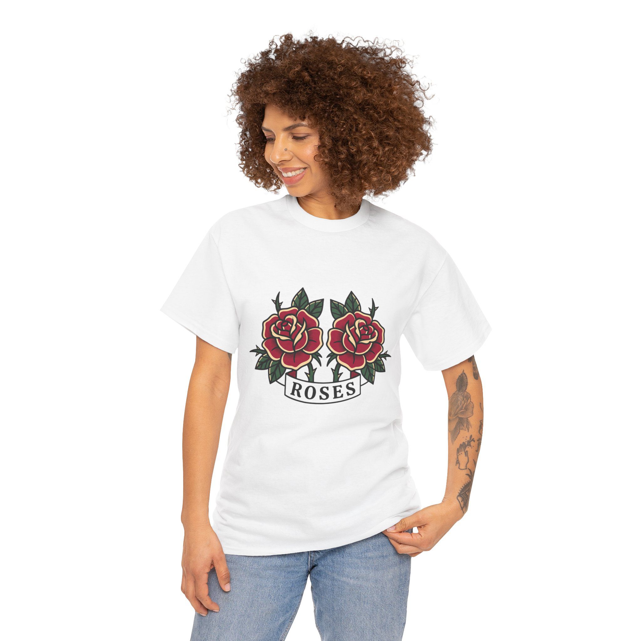 Roses Graphic Tee — Vintage Red Rose Tattoo Shirt - Image 9