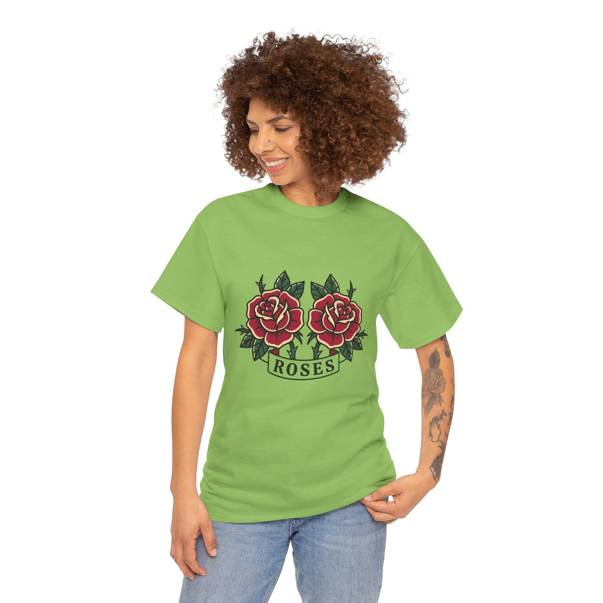 Roses Graphic Tee — Vintage Red Rose Tattoo Shirt - Image 15